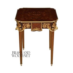 Mesa Auxiliar Cuadrada de Lujo con Incrustaciones Florales y Adornos de Latón Dorado para Decoración Clásica de Sala de Estar - Product Image 1