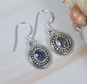 Solide 925 Sterling Silver Blue Iolite Quartz Ovale Forme Lunette Réglage Gemme Dangle & Drop Boucles D'oreilles Fine Jewelry Cadeau Pour Elle - Product Image 1