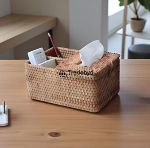 Boîte à mouchoirs et support en rotin tressé carré fait main de qualité supérieure, élégant pour les maisons de luxe Tradebyd - Product Image 2