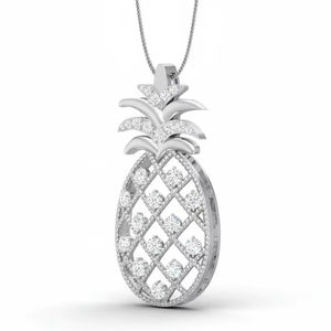 Pendentif moderne en forme de fruit tropical, taille diamant, en or rose 14 carats avec diamants naturels, bijoux fins pour femmes, designs d'inspiration tropicale - Product Image 1