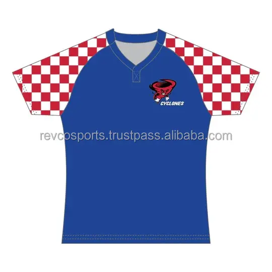 2024 Ropa deportiva camiseta de rugby de equipo completo con el logotipo del equipo de sarga de aparejos Diseño personalizado Camisetas de rugby de color azul al por mayor