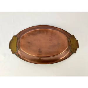 Artesanías redondas martilladas Bandeja de cobre 100% Mango de latón Bandeja de cobre rectangular decorativa - Product Image 1