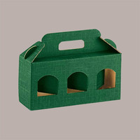 Caja de cartón autoarmable verde con ventana y asa, en forma de libro, para alimentos, 310x100x90 mm, 10 unidades, 3 tarros para mermeladas y cremas