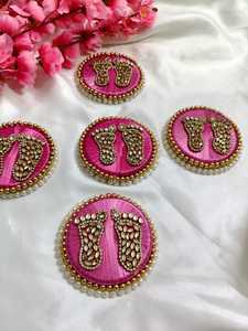 Kundan Work Lakshmi Charan Paduka Diwali Lucky <b>Charm</b> Footprints for Temple Decoration Shri Laxmi Feet Prosperity Pooja Favors - Product Image 3