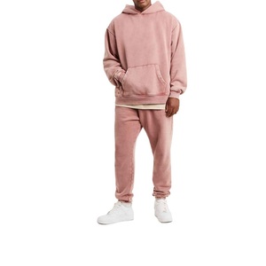 Sweats à capuche délavés à l'acide à l'épaule en éponge française pour hommes ensemble de pulls à capuche en coton vintage pour vêtements décontractés - Product Image 3