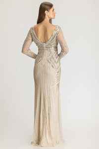 Robe de soirée en satin à manches longues, col en V, avec broderie et perles, très vendue pour le printemps et l'automne, antistatique - Product Image 2