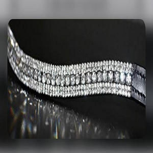 Bande de sourcils de cheval en cuir noir de luxe à 5 rangées de cristal bleu et clair en forme incurvée sur mesure bande de sourcils de haute qualité - Product Image 5