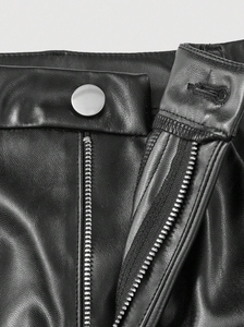 Pantalones Anchos de Mujer de Cuero Sintético de Alta Gama Estilo Europeo Americano, Casuales, Elegantes, para Vacaciones, en Color Sólido, Material PU - Product Image 3