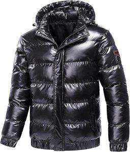 Chaqueta Acolchada Negra Plegable para Hombre, Chaqueta de Invierno Cálida e Impermeable con Capucha, Estilo Casual, Cremallera, Diseño Brillante de Burbujas, Abrigos de Esquí para Exteriores - Product Image 5