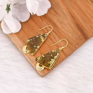 Stylish Brass Dangle <b>Earrings</b> With Green <b>Opal</b> Gemstone <b>Earrings</b> Delicate Brass Gold Plated <b>Earrings</b> For Casual Anniversary Gift - Product Image 3