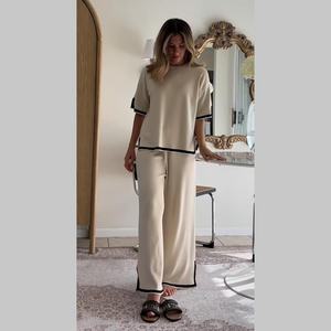 Conjunto de Punto Premium para Mujer, Top de Corte Holgado de Moda y Pantalones de Pierna Ancha, HECHO EN INDIA, Informal, Sólido y Holgado para Primavera/Verano - Product Image 3