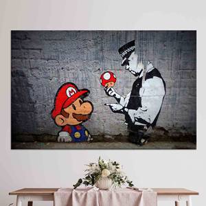 Lienzo Impreso: Arte de Graffiti de Banksy - Super Mario y Policía, Lienzo Enrollado - Product Image 1