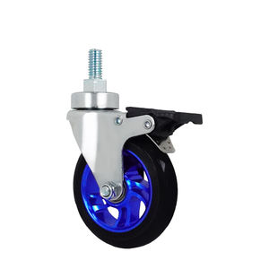 Roue pivotante à roulement à billes en acier polyuréthane à noyau en aluminium bleu de 4 pouces, tige filetée M12, roulement silencieux et fluide - Product Image 1