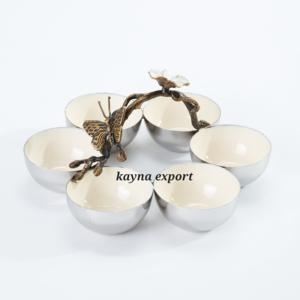 Bol en métal de service de collations artisanales en forme de feuille métallique - Product Image 3