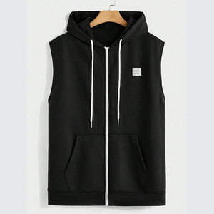 Sweat à capuche sans manches personnalisé pour hommes respirant lavé Sweats à capuche sans manches pour hommes en coton doux vêtements d'été - Product Image 3