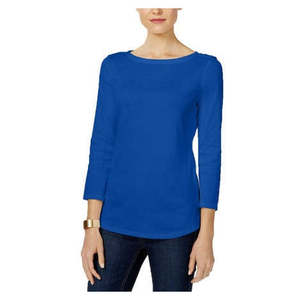 Top da Donna Charter Club Taglia XL (Extra Large) in Cotone Pima con Scollo a Barca e Bottoni sulle Spalle, Stile Casual Semplice con Logo Ricamato, Colore Blu - Product Image 1