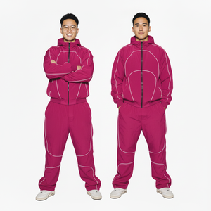 Survêtement deux pièces léger en nylon avec fermeture éclair et strass, imprimé logo personnalisé OEM, couleurs contrastées, streetwear, grandes tailles pour homme - Product Image 2