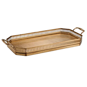 Plateaux de service décoratifs de luxe modernes en acier inoxydable argenté avec bordures de designer de forme et de taille personnalisées - Product Image 6