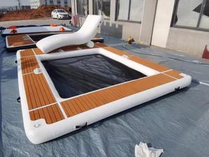 Plataforma de muelle personalizada, área de baño de malla con suelo de EVA antideslizante, plataforma <span class=keywords><strong>flotante</strong></span> inflable, hamaca de agua con portavasos - Product Image 5