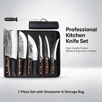 Ensemble de couteaux de chef, hachoir à viande, hachoir à os, manche en bois, motif martelé, acier inoxydable 3cr13, couteaux de cuisine avec sac de transport et aiguiseur