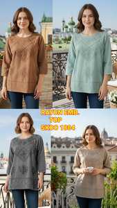 Camisetas sin mangas bordadas de rayón para mujer al por mayor, camisetas elegantes con detalles bordados listas para exportar - Product Image 5