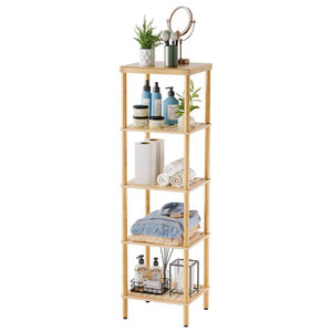 5-Tier Natural <b>Bamboo</b> Bathroom <b>Shelf</b> Multifunctional Standing <b>Shelves</b> Unit for Living Room Bedroom or Kitchen Use - Product Image 4