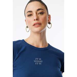 T-shirt court décontracté en coton 100% côtelé, col rond, coupe classique - Product Image 3