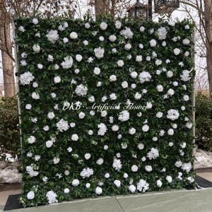 DKB Flores artificiales económicas al por mayor fiesta de boda 3D 8ft x 8ft flor blanca pared verde para decoración de boda - Product Image 4