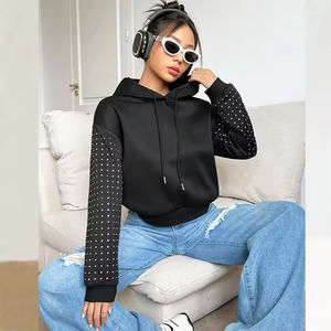 Sudadera con Capucha Personalizada para Mujer, con Hombros Caídos, Cordón Ajustable y Detalles de Pedrería, Felpa Francesa Gruesa, Estilo Urbano, Talla M, Venta al Por Mayor OEM - Product Image 5