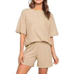 Conjunto de ropa informal personalizada de verano para mujer 2025, camiseta de gran tamaño y pantalones cortos para correr, patrón sólido, nuevo fabricante - Product Image 1