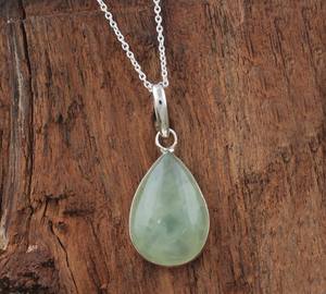 Pendentif fait main en argent sterling 925 avec Prehnite naturelle 9x16mm ensemble de lunette en forme de poire femmes bijoux cadeau fabricant indien - Product Image 6