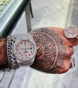 Haute qualité laboratoire cultivé coupe diamant Moissanite Hip Hop classique mode luxe Bling montre à Quartz acier inoxydable bande saphir - Product Image 4