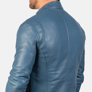 Solid Color Custom Made <b>Men</b> <b>Leather</b> <b>Jackets</b> with Multi Pockets Stand Collar Front Logo High Street Style Breathable Quick Dry - Product Image 4