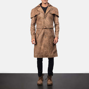 Deux Men's <b>Brown</b> Leather Duster Coat - Product Image 4