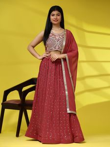 Último diseñador Faux Georgette bordado secuencia trabajo Lehenga Choli por Fab Zone - Product Image 4