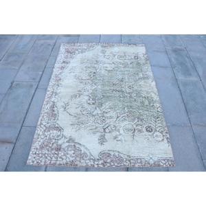 Rug, 3.7x5.4 ft Vintage Rug, <b>Brown</b> Striped Rug <b>Wool</b> - Product Image 1