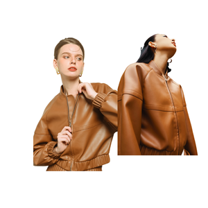 แจ็กเก็ตบอมเบอร์หนัง Chasi กันน้ำสำหรับผู้หญิงออฟฟิศผลิตจากหนังวีแกนผู้ผลิตจากเวียดนาม - Product Image 4