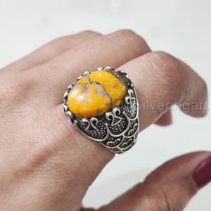 Anillo para hombre al por mayor, anillo de piedra preciosa de jaspe de abejorro Natural, anillo de todos los tamaños, joyería oriental árabe, anillo de Plata de Ley 925 - Product Image 1