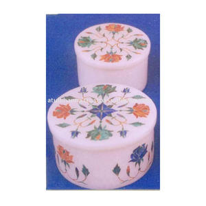 กล่องใส่เครื่องประดับทรงกลมทำมือ ฝังหินอ่อนสีขาวขัดเงา ผิวเรียบเนียนมันวาว ใช้เป็นกล่องใส่ยาได้ - Product Image 1