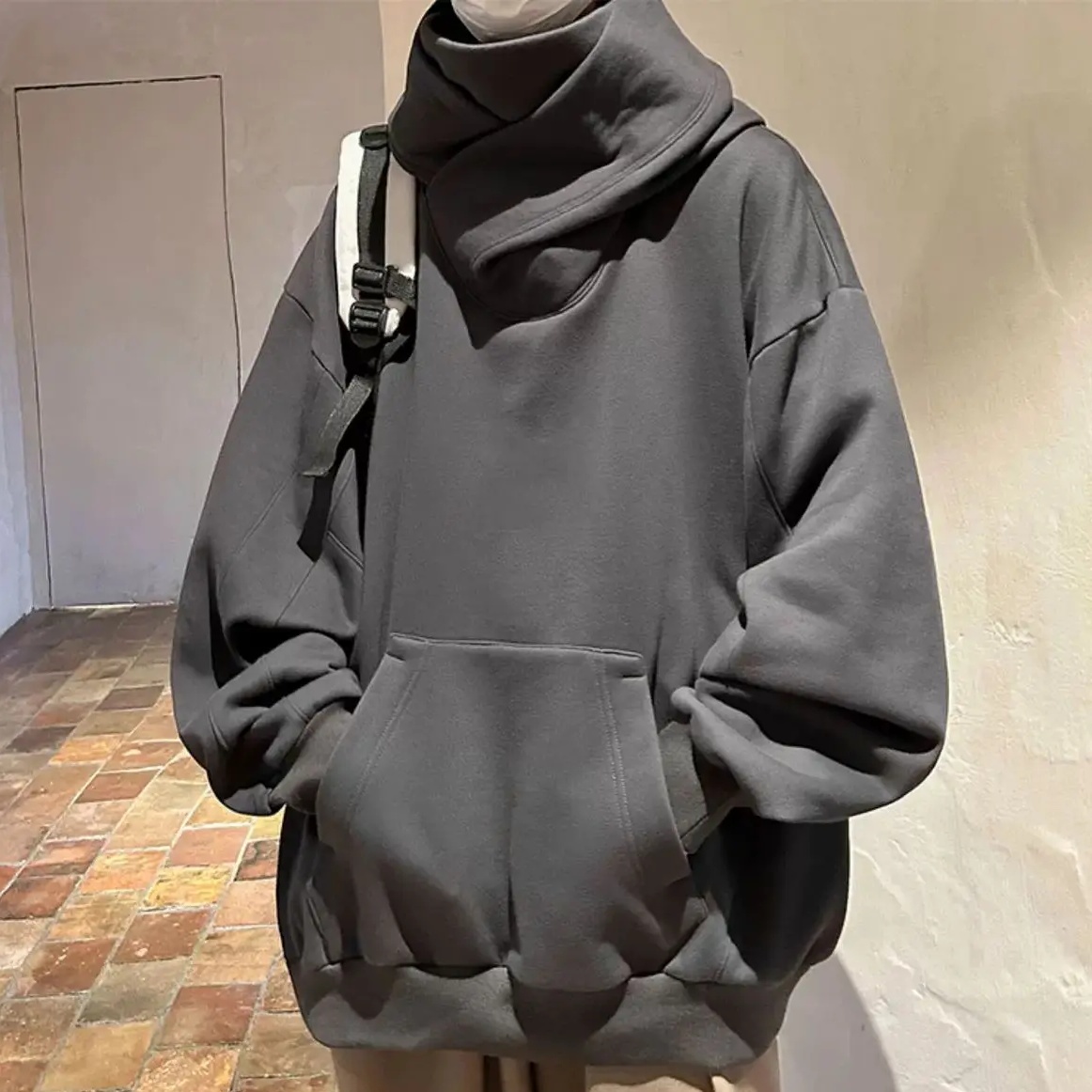 Black Ninja Double Neckline Hoodie - Japanese-Inspired Techwear