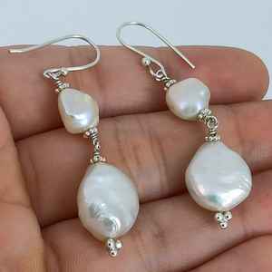 Pendientes Colgantes de Perlas Barrocas, Joyería Boho Hecha a Mano, Plata de Ley, Regalo para Ella en Cumpleaños, Aniversario, Navidad, Día de San Valentín - Product Image 1