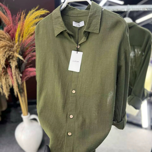 ชุดเดรสผ้าซาตินลายจุดสำหรับผู้ชาย, เสื้อใส่เดินชายหาดแขนยาวลำลองมีกระดุมสำหรับฤดูใบไม้ผลิฤดูร้อน - Product Image 1