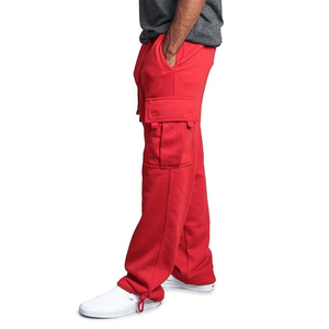 Men's Red Cargo Sweatpants Elastic Waist Drawstring Multiple Pockets Casual Cotton Wide Legs Sweatpants - Product Image 4