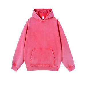 Vente en gros de sweatshirts à capuche en coton délavés à l'acide avec logo vierge noir rose rouge imprimés pour hommes - Product Image 3