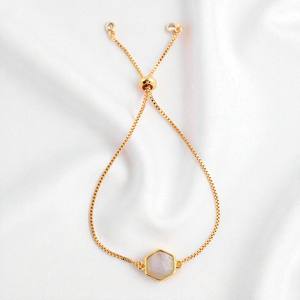 Venta caliente Hexagon Rainbow Moonstone Birthstone Charm Connector Link Chain Pulsera Joyería para granel - Product Image 1