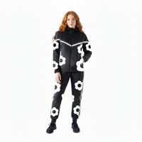 Setelan Training Musim Dingin Motif Bunga Unisex Berkualitas Tinggi, Hoodie Full Zip dan Celana Panjang, Pakaian Olahraga Dua Potong, 100% Katun Fleece