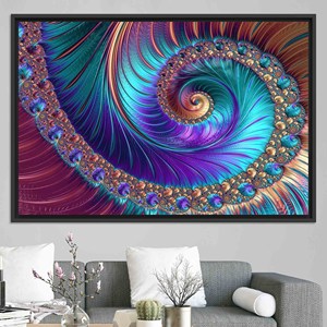 Tableau sur toile imprimé avec motif de spirale fractale élégant, décoration murale moderne, toile encadrée noire - Product Image 1
