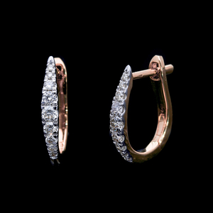 Elegant 14K Yellow <b>Gold</b> Tapered <b>Hoop</b> Earrings Graduated Natural Diamonds in Prong Setting Sophisticated Sparkle - Product Image 3