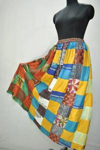 Jupe longue 100% soie, Patchwork jupe sari faite à la main Inde livraison gratuite grande taille - Product Image 5