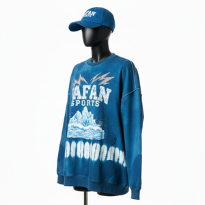 Sweat-shirt oversize pour femme en molleton de coton premium 320 GSM, doux, tie-dye bleu avec logo personnalisé imprimé à l'écran, respirant - Product Image 4